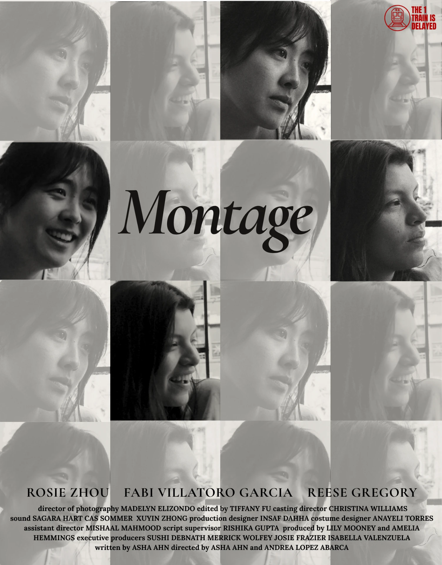 Film poster for Montage — a black-and-white grid of portraits with the title set in serif type at the center.